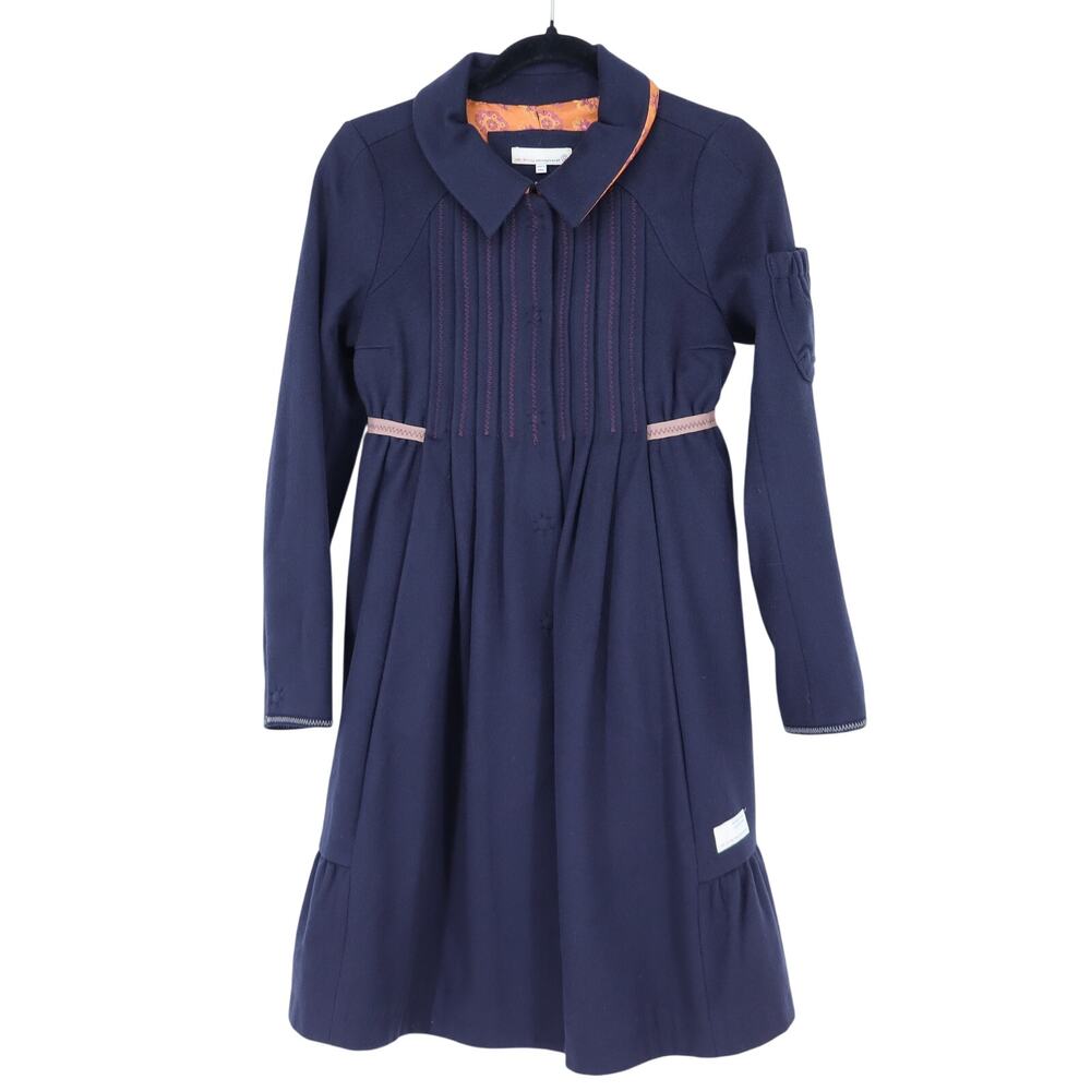 Odd Molly Uncorporated Wool Blend Overcoat Navy Blue Lace Trim Women's 0